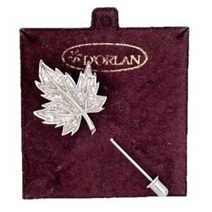D'Orlan Stick Pin Maple Leaf Numbered & Designer Signed Silver Tone VTG 2.5 in